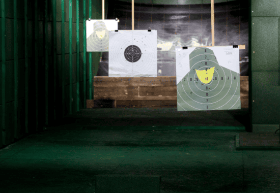 Firing range lanes with paper targets, Krakow shooting range